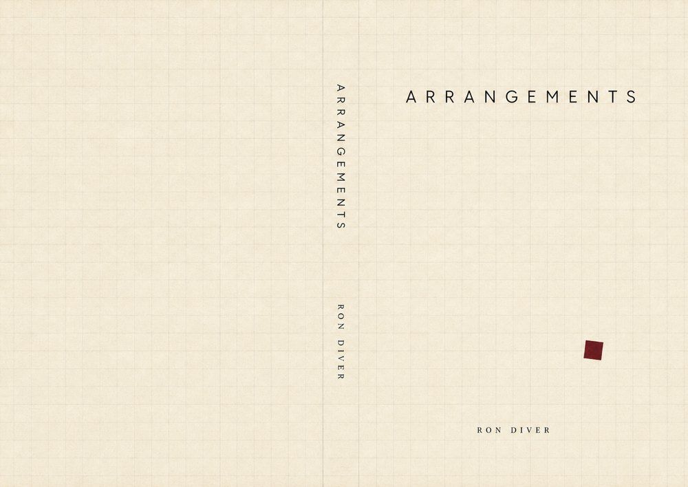 Draft cover of Arrangements, with a small red square on a pale grid